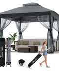 10x10 Pop Up Gazebo With Mosquito Netting And Double Roof Venting, Instant Canopy Tent for backyard parties, gray color with carry bag