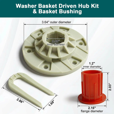 Diagram of Washer Basket Driven Hub Kit With 52719 Bushing For Heavy Duty Top Load Machines showing dimensions.