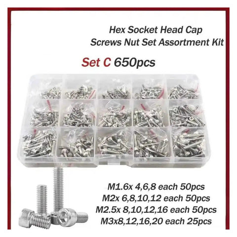 Go-To Must-Have Socket Head Cap Screws Kit With Nuts And Washers, 650-Piece Metric Fastener Set organized in compartments