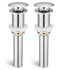 Pop Up Drain Without Overflow For Vessel Sinks, 2 Pack Polished Chrome Stopper, All Metal Rustproof Brass And 304 Stainless Steel, S2008D-CH-P2