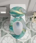 Elongated Resin Toilet Seat for Bathroom with turquoise and gold design, fitting standard toilets, 14.5" x 18.5".