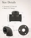 60 Pack Three Quarter Inch Cast Iron Pipe Fittings Set With Elbows Tees And Flanges For Threaded Black Pipe Projects