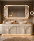 Top Shelf 60 Inch Freestanding Bathroom Vanity With Dual Vessel Sinks Illuminated Led Mirror Sleek Textured Cabinet No Fuss Storage
