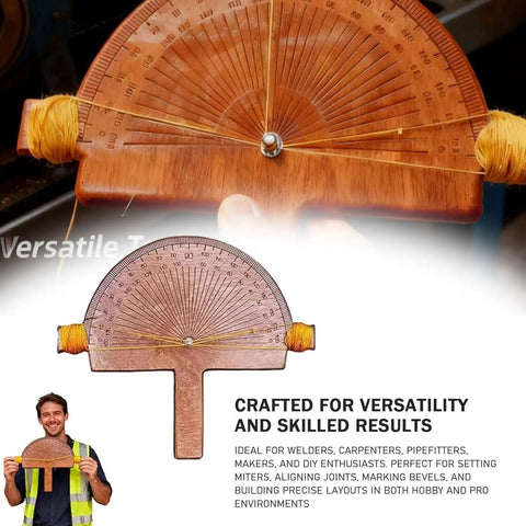 Professional Grade Battery Free Wood Angle Finder With Engraved Degree Scale And String Alignment Setup For Fast Transfer And Rock Solid Measurements On Every Job, showing sturdy wood construction and string alignment features.
