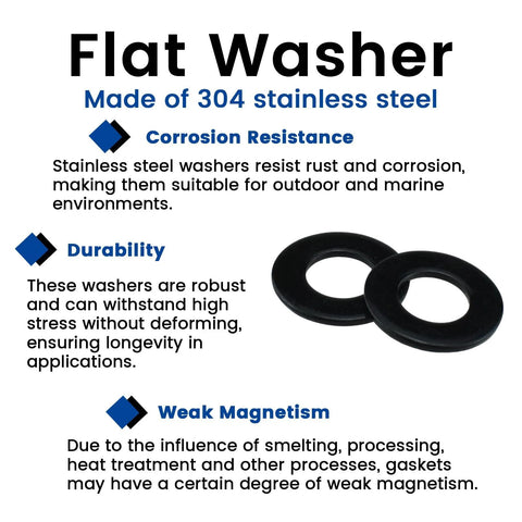 Two black flat washers made of 304 stainless steel