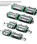Heavy Duty Linear Rail Slide for CNC Machines with HG25 HA Carriage displaying multiple sizes on white background.