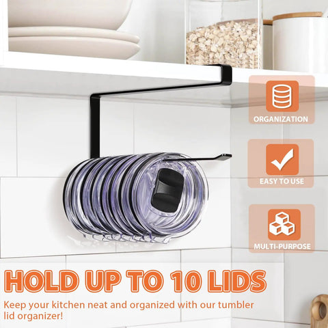 Absolute Knockout Tumbler Lid Organizer That Snaps Right Onto Standard Cups And Keeps Your Counter Dead Clean Without Any Hassle While Holding Ten Sip Lids In Chill Modern Black Design. Compact holder for 10 lids.