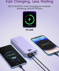 Dope 10000mAh Portable Charger With Built In Cables And Wall Plug PD20W Fast Charging Power Bank powering two smartphones.