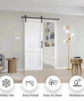 White Barn Door 30x84 Inches With 5.5 Ft Sliding Door Hardware Track Kit Included, installed in modern living room