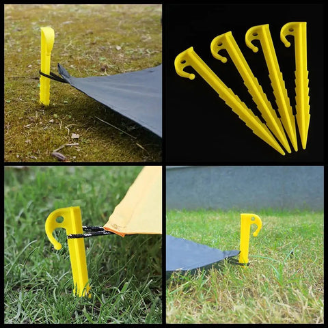 12 Pack 5.9 Inch Plastic Tent Stakes With Serrated Edges Yellow Durable Lightweight ABS Plastic Best For Camping Outdoor Garden Netting Lawn Landscape Projects