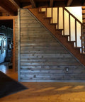 Straight Up Barnwood Aging Wood Wash Hella Eco Friendly for High Tannin Species creates a silver gray grain look on interior wall.