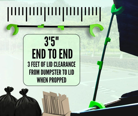 Sturdy Plastic Dumpster Lid Prop Stick With Three Foot Reach Keeps Your Grubby Paws Clean While Liftin Heavy Plastic Bins For Residential Trash Recycling Safe Sanitary Hook Makes Garbage Runs An Absolute Cinch, showing 3 foot reach with clear measurements.