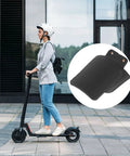 G3 Electric Scooter Rear License Plate Holder With Mudguard Base Brackets beside rider on scooter in urban setting