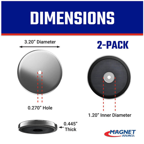 Ceramic Round Base Magnets Pack With Serious Hold, Heavy Duty 95 Lb Pull Each, Nickel Plated, 3.20 Inch Diameter, 2 Pack