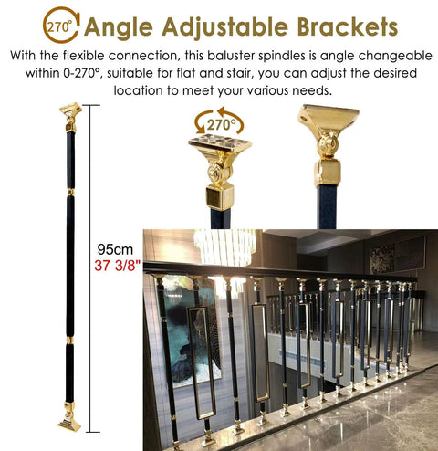 Top Notch Gold Aluminum Stair Balusters With Adjustable Railing Spindles Crafted For Indoor Patio And Deck Use Built Like A Tank Rust Resistant Coating No Sweat Assembly Sweet Upgraded Railings Twenty Piece Bundle, adjustable angle brackets for flexible installation.