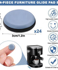Heavy Duty Furniture Sliders Self Stick Chair Leg Pads Make Large Items Slide Like Butter Across Carpet Or Hardwood Scratch Proof Moving Essentials 24 Pack Grey, round adhesive pad on fingertip.