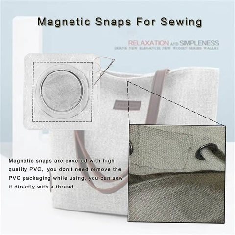 Legit Heavy Duty Magnetic Snaps, Zero Hassle Sew In Hideaway Closures For Crafts And Diy Gear, PVC covered snap with visible thread.