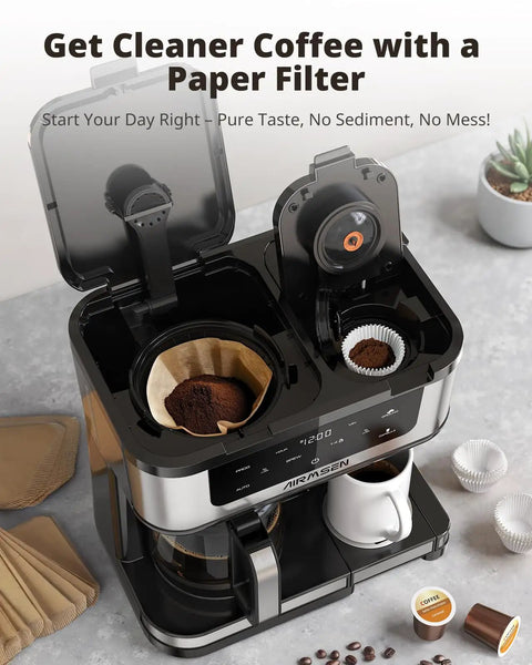 Top view of 12 Cup Programmable Dual Coffee Maker With Single Serve And Multi Brew Modes For K Cup Pods And Ground Coffee