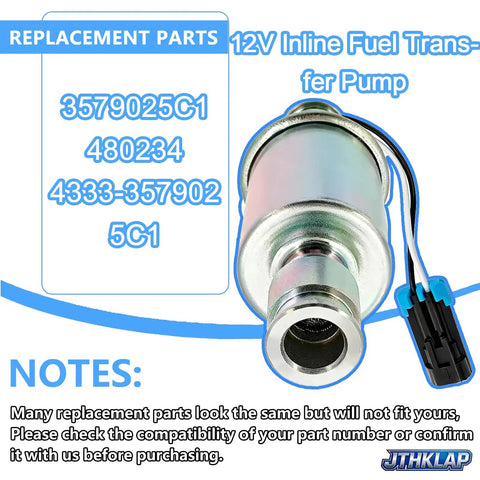 12V Inline Fuel Transfer Pump For Navistar DT466E DT530E HEUI Engines No Fuss Drop In Fit For 4000 7000 8000 Prostar Trucks Replacement OE 480234 433335790251C1, metal inline pump with wiring connector