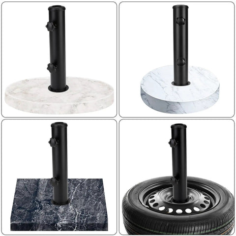 Universal Granite Umbrella Tube Base for Outdoor Use, four designs with stainless sleeve, suitable for 1.2-2.0 inch poles.