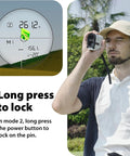 Bang For Your Buck Budget Friendly Golf And Hunting Rangefinder With Seven X Magnification in use with long press feature visible