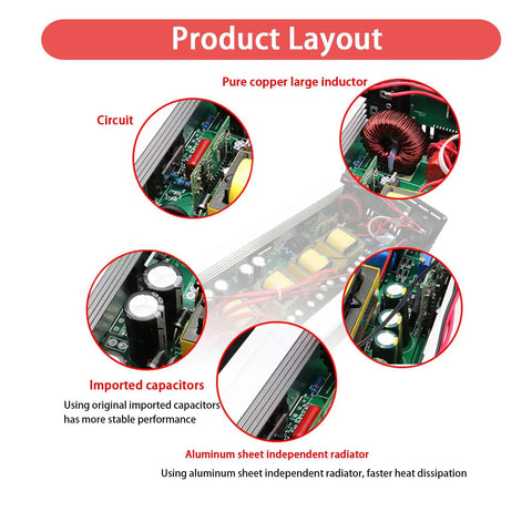 Road Ready 4000W Pure Sine Wave Power Inverter Dc To Ac Converter With Lcd Readout Dual components layout with circuit, capacitors and radiator.