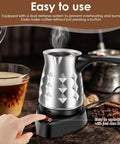 Turkish Coffee Maker 500ml Stainless Steel Pot With Folding Handle 5 To 6 Cup Capacity Electric Warmer Kettle For Home Or Travel Diamond Finish Go To Brew displayed on countertop