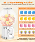 White Coin Operated Vending Cabinet And Premium Candy Dispenser For Home Arcade Or Retail Counter Big Time Five Hundred Ball Storage with colorful capsules.