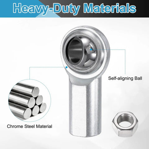 CF5 Rod End Bearing 4 Pack 5/16 Bore 5/16-24 Right Hand Female Thread Self Lubricating Joint With Jam Nuts Chrome Steel