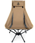 Front view of Tigerblade High Back Camping Chair with pillow design in 70A6 aluminum and 600D polyester for durability