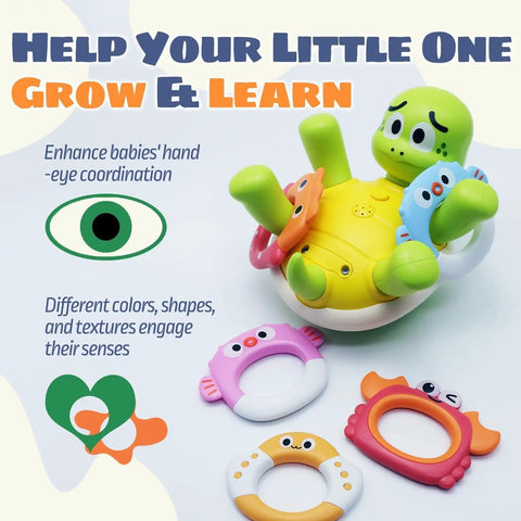 Rechargeable Turtle Bath Toy Sprinkler For Toddlers With Five Rings And Belly Sprayer Tub Toy For Bathtub And Pool