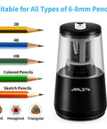 Electric Pencil Sharpener Heavy Duty With Helical Blade Auto Stop Fast Sharpening In 5 To 10 Seconds Powerful Motor Protects Pencil Cores And Even Handles Broken Pencils 8mm Pencils And Standard Pencils Compatible Ideal For School Home Office, black 6-8mm sharpener for round, hexagonal, triangular pencils