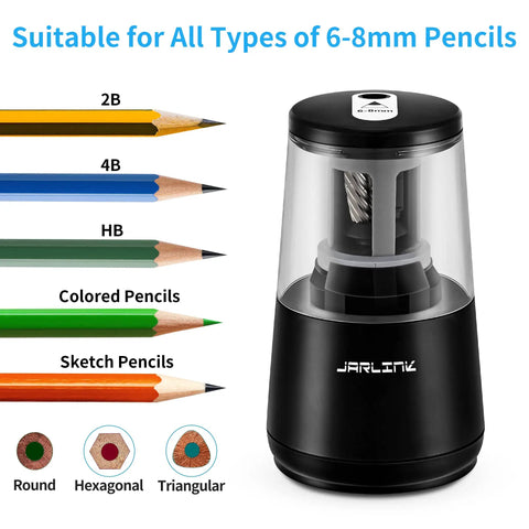 Electric Pencil Sharpener Heavy Duty With Helical Blade Auto Stop Fast Sharpening In 5 To 10 Seconds Powerful Motor Protects Pencil Cores And Even Handles Broken Pencils 8mm Pencils And Standard Pencils Compatible Ideal For School Home Office, black 6-8mm sharpener for round, hexagonal, triangular pencils