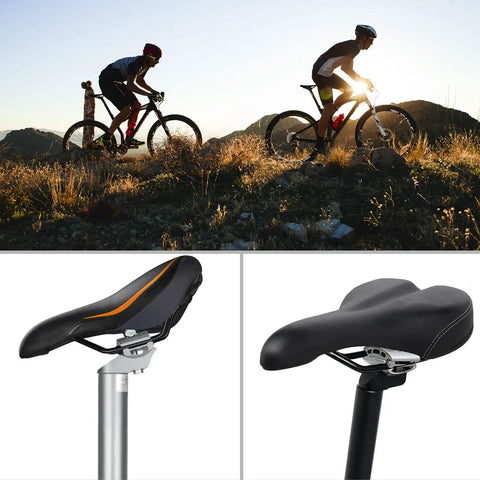 Bicycle saddles with Aluminum Alloy Bike Seat Clamp Universal Post Clamp Replacement For Mountain And Road Bikes shown from side angle.