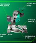 10 Inch Single Bevel Compound Miter Saw With 15 Amp Motor For Fast Clean Pro Grade Cuts 0 To 45 Degree Bevel 5000 RPM Xact Cut Shadow Line