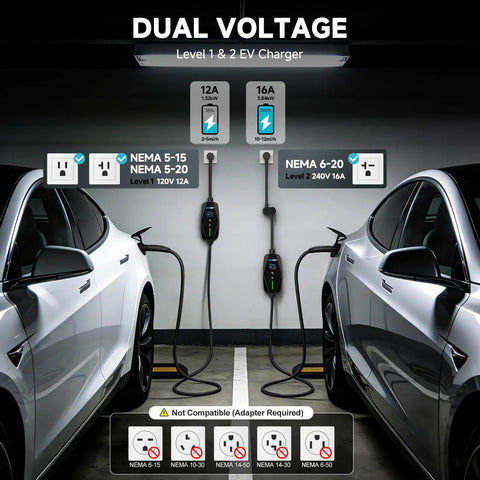 Straight Up Level 1 2 Electric Charger With 25 Foot Extension Cord And Slick Wifi App Tracking Etl Certified dual voltage setup with Tesla EVs.