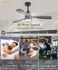 52 Inch No Light Ceiling Fan With Remote Control, 3 wood blades, reversible DC motor, timer, modern farmhouse style, walnut