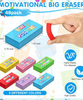 Back To School Gift Set 96 Pcs Pencil Eraser Pack with colorful motivational design, shown in six different colors.