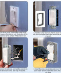 Installation process of Six Pack Half Inch Single Gang Receptacle Box Extenders With Screws Gray For Upgrading Electrical Outlets.