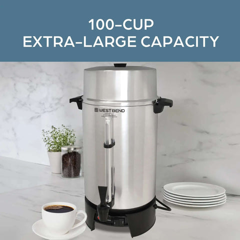 100 Cup Commercial Coffee Urn With Automatic Temperature Control Fast Brewing Easy Clean Up NSF Approved Large Capacity Silver