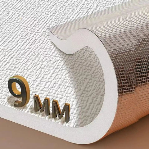 Close-up of Nine Millimeter XPE Foam Peel And Stick Wallpaper Roll showing texture and insulation layer.