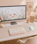 Coquette Floral Mouse Pad Blue Aesthetic Vibe Desk Mat Non Slip Small Mouse Pad 9.45 X 7.87 Inches on a stylish desk setup