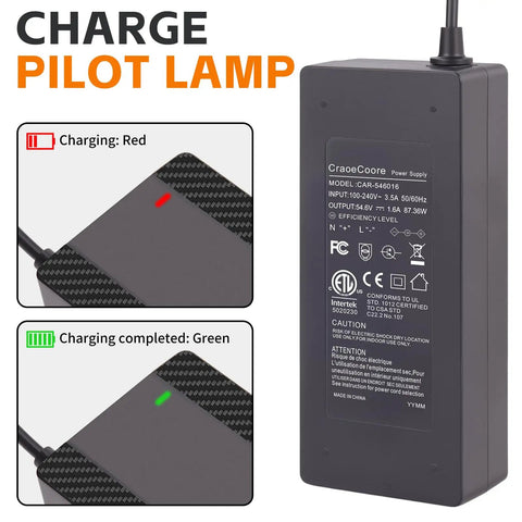 54.6V 1.6A Universal 5-In-1 Ebike Charger For 48V Lithium Batteries Quick Smart Charge With Five Plugs, Compatible With Jetson Gotrax Razor Segway Swagtron Hiboy Lectric XP And More