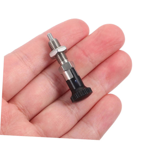 Stainless Steel Spring Plunger With Knurled Pull Pin Self Locking Quick Release Hardware For Handles And Indexing in hand.