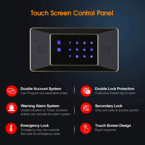 Digital touchscreen control panel for Built Like A Tank Heavy Duty Home Safe With Digital Touchscreen Lock, Anti Theft Security Safe With Six Locking Bolts, Adjustable Shelves, Easy To Use For Home Or Office, White Finish, 2.05 Cu Ft