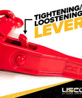 Close-up of lever on Five Pack Heavy Duty Ratchet Chain Binders For Three Eighth And One Half Inch Chains With 9200 Lbs Working Load Limit Use