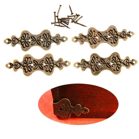 Antique Bronze Corner Brackets And Decorative Box Feet Set For Wood Boxes Cabinets And Trunks 150 Pcs detail with nails