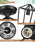 Close-up of Two Pack Farmhouse Semi Flush Mount Ceiling Lights For Hallways And Entryways Industrial Close To Ceiling Black Lighting Fixtures For Kitchen Foyer And Laundry Durable Metal Construction showing metal frame, canopy, and E26 socket.