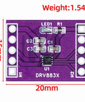 DC H Bridge Motor Driver Module For One And Two Channel Systems, 1.8A Output, Dope Stepper And DC Motor Controller Board For Arduino And Robotics, Plug And Play, Compact Durable Design For Projects, 20mm x 15mm purple DRV8837 PCB