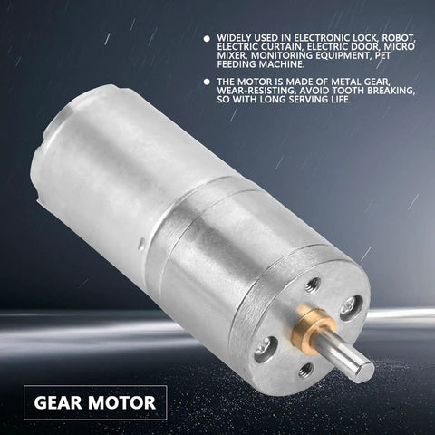Compact 25mm 12V DC Gear Motor Built For Low Speed High Torque with metal gears and copper coil, ideal for electronic locks and robotics.